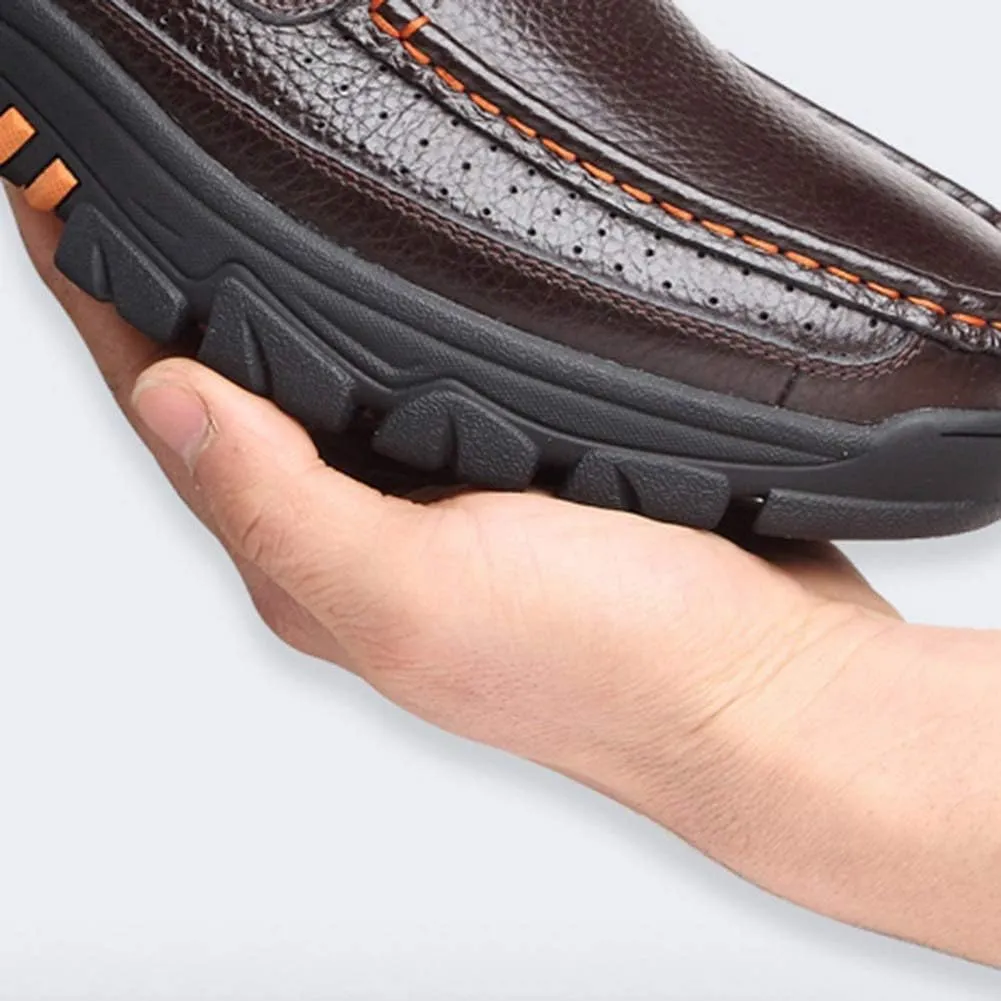 2023 Mens Cow Leather Shoes Fashion Genuine Waterproof Comfy Non Slip Soft Slip On Casual Oxfords (Coffee,9)