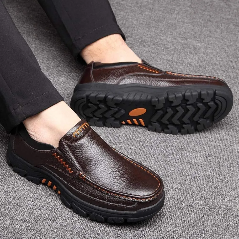 2023 Mens Cow Leather Shoes Fashion Genuine Waterproof Comfy Non Slip Soft Slip On Casual Oxfords (Coffee,9)