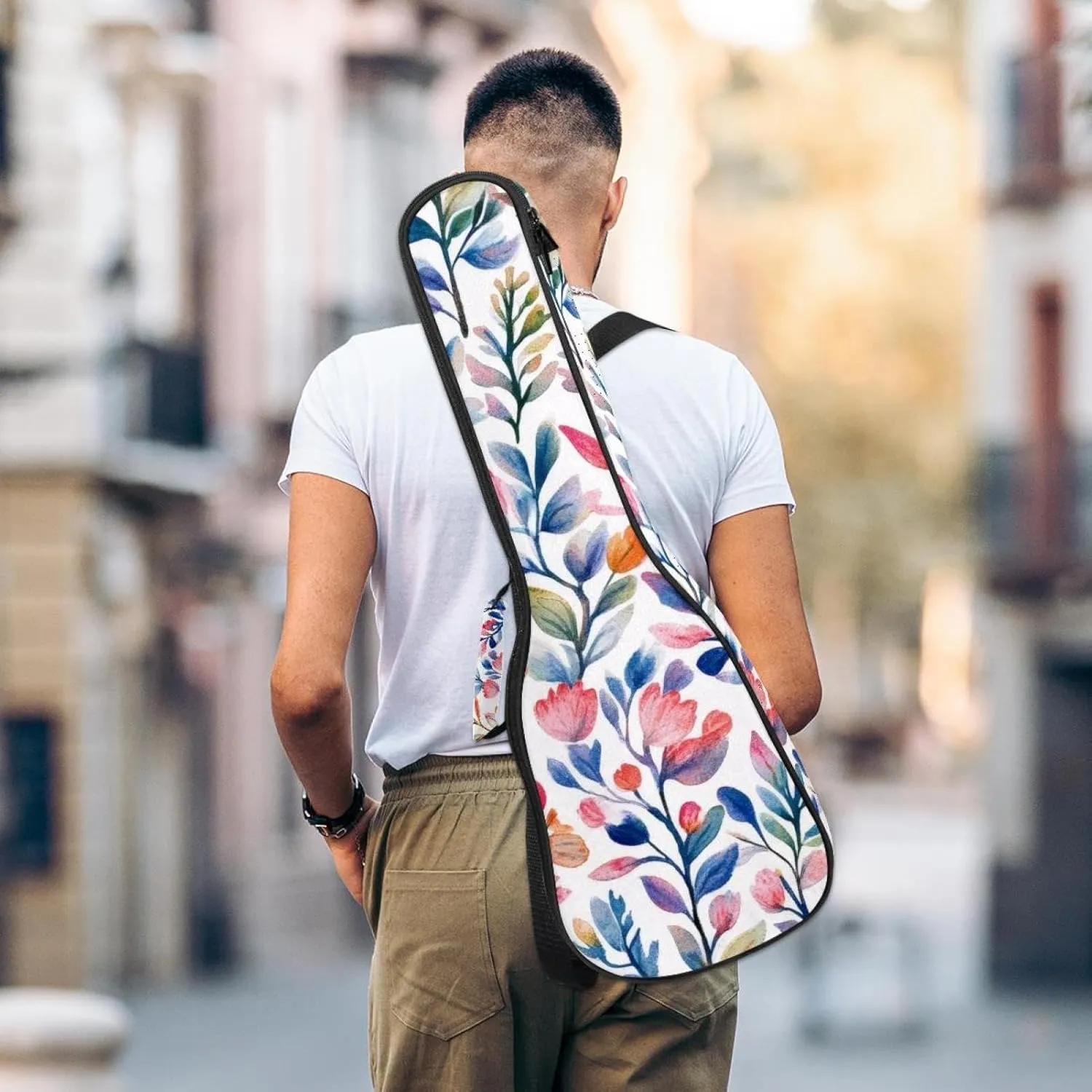 23 Inch Concert Ukulele Case Watercolor Fragrant Herbs Ukulele Padded Bag with Storage and Shoulder Straps
