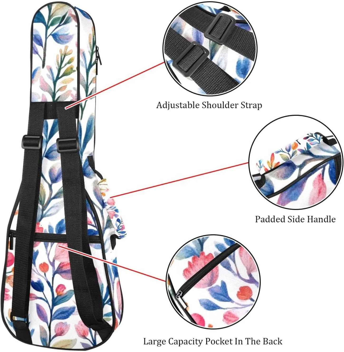 23 Inch Concert Ukulele Case Watercolor Fragrant Herbs Ukulele Padded Bag with Storage and Shoulder Straps