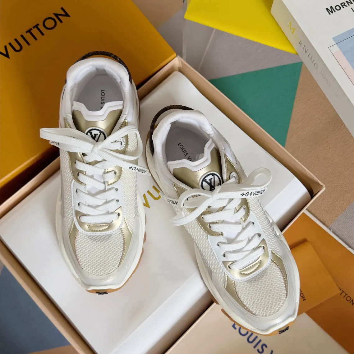 55 Gold Risk-free returns Mix Sneaker Run Vuitton Mesh Functional design White Louis 55mm Fabric Polyester