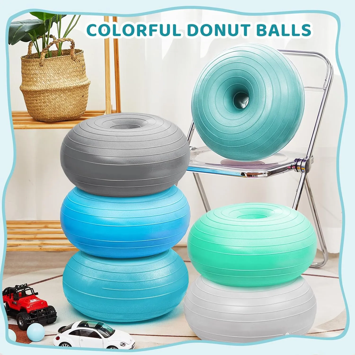 6 Pcs Flexible Seating for Classroom Elementary Yoga Ball Chairs for Kids Inflatable Yoga Ball Office Chair Stability Balance Trainer with Black Inflator Student Desk Chairs(Elegant Color)