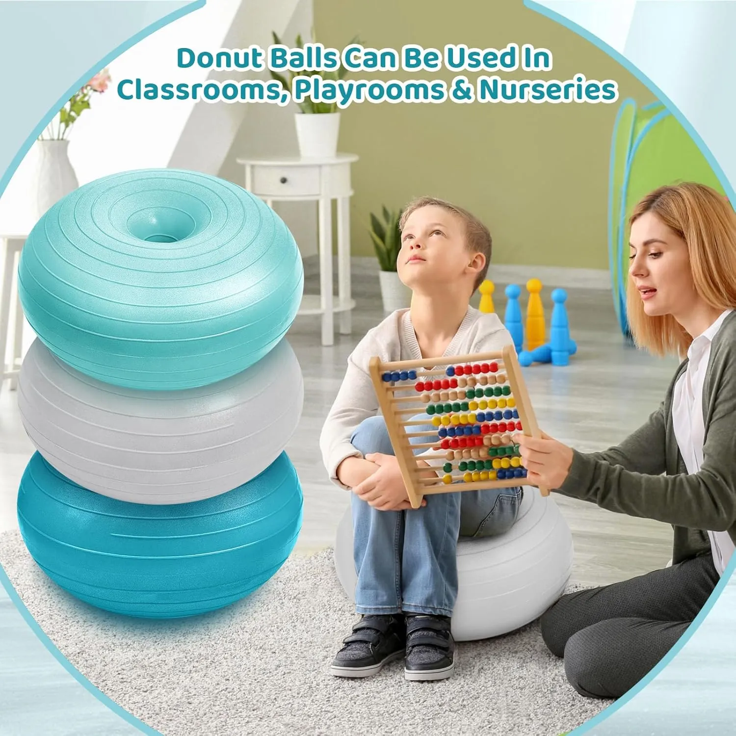 6 Pcs Flexible Seating for Classroom Elementary Yoga Ball Chairs for Kids Inflatable Yoga Ball Office Chair Stability Balance Trainer with Black Inflator Student Desk Chairs(Elegant Color)