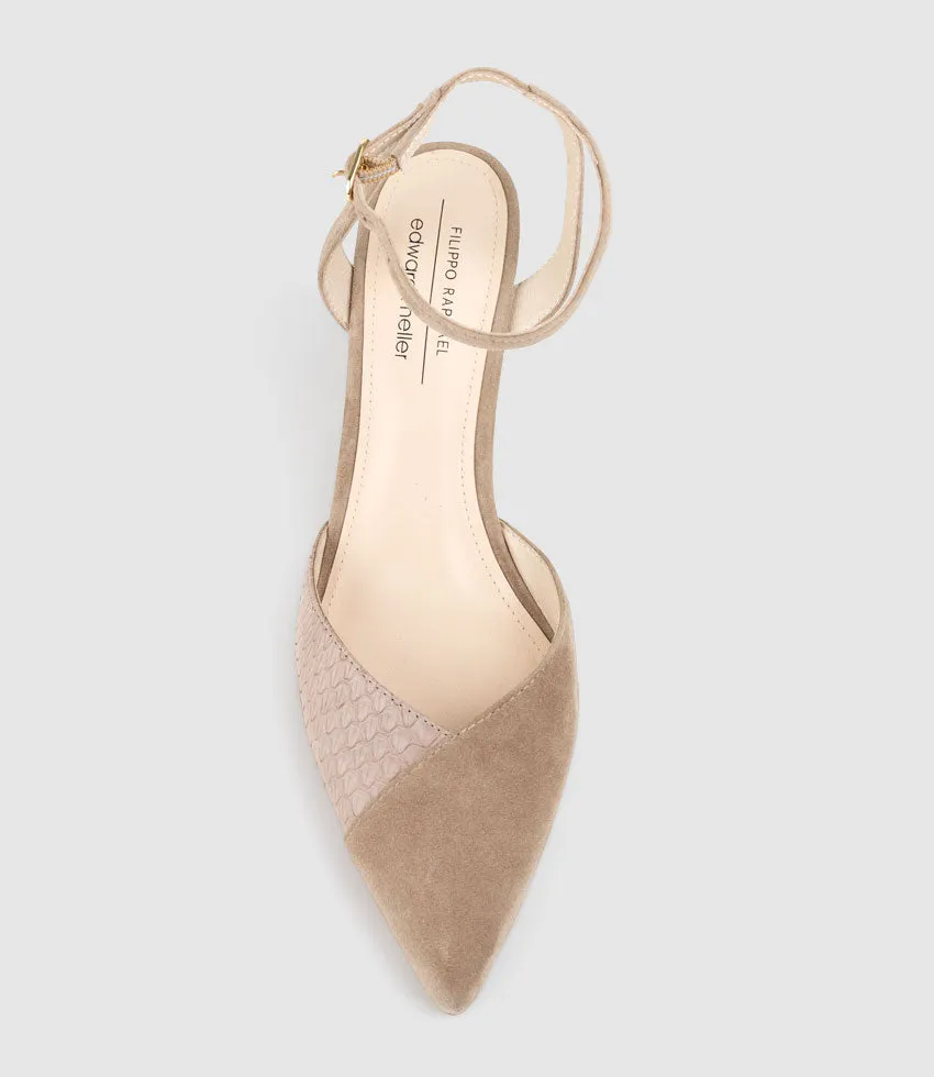 ADDISON75 Dorsay Pump in Nude Suede
