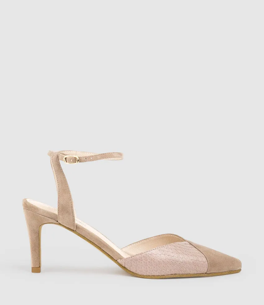 ADDISON75 Dorsay Pump in Nude Suede