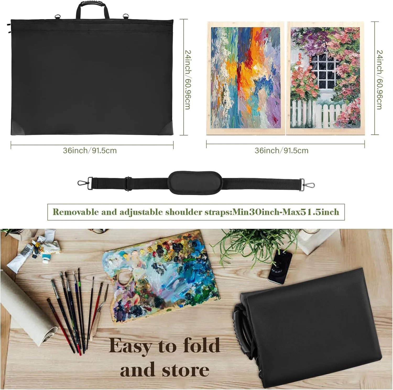 Alpinista Art Portfolio Case, 24 x 36 inches Waterproof Art Work Portfolio Bag with Detachable Shoulder Strap for Artwork Organization