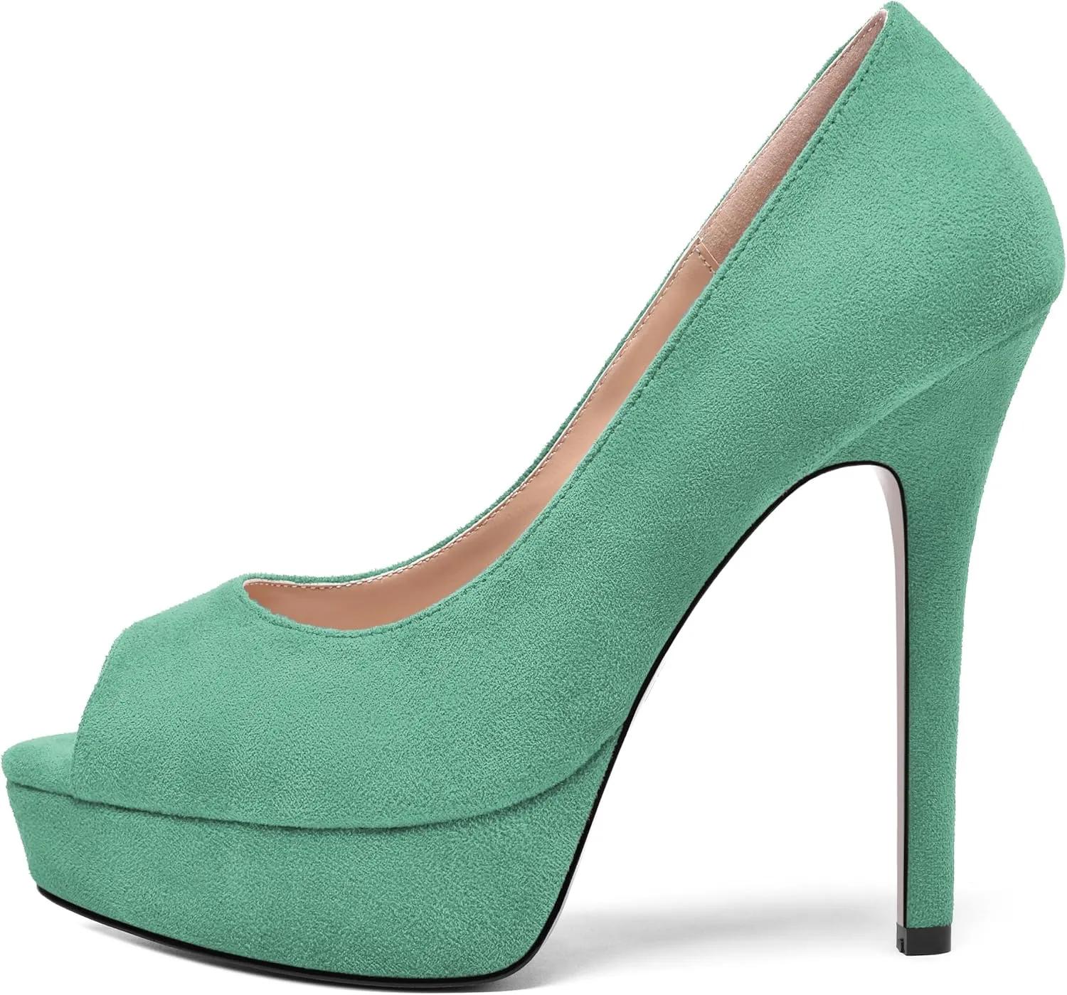 AMBELIGHT Womens Dress Wedding Slip On Suede Solid Platform Peep Toe Stiletto High Heel Pumps Shoes 5 Inch