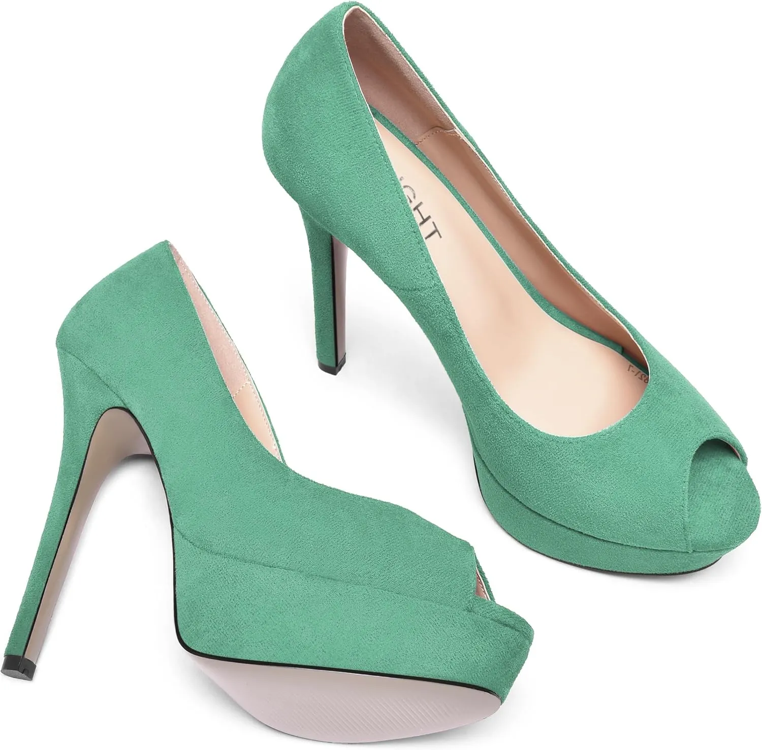 AMBELIGHT Womens Dress Wedding Slip On Suede Solid Platform Peep Toe Stiletto High Heel Pumps Shoes 5 Inch
