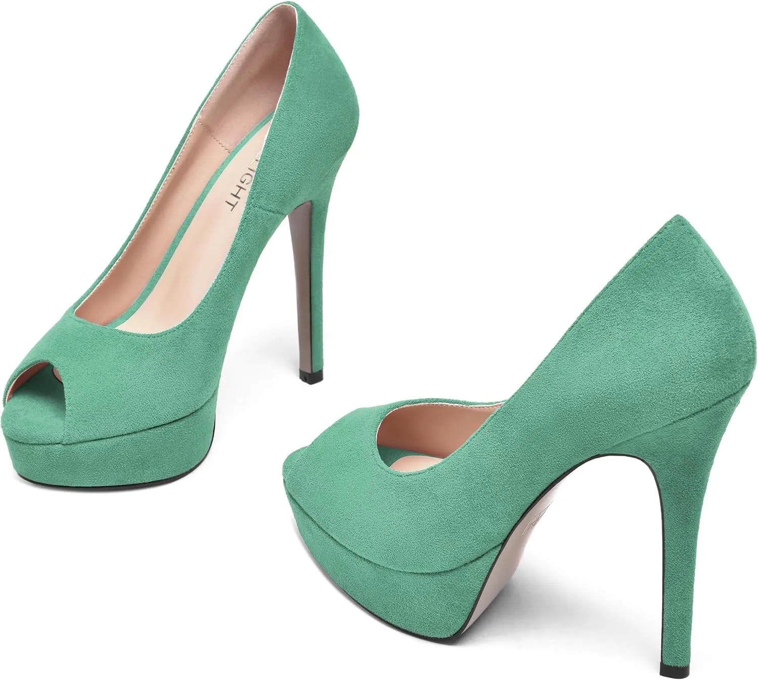 AMBELIGHT Womens Dress Wedding Slip On Suede Solid Platform Peep Toe Stiletto High Heel Pumps Shoes 5 Inch