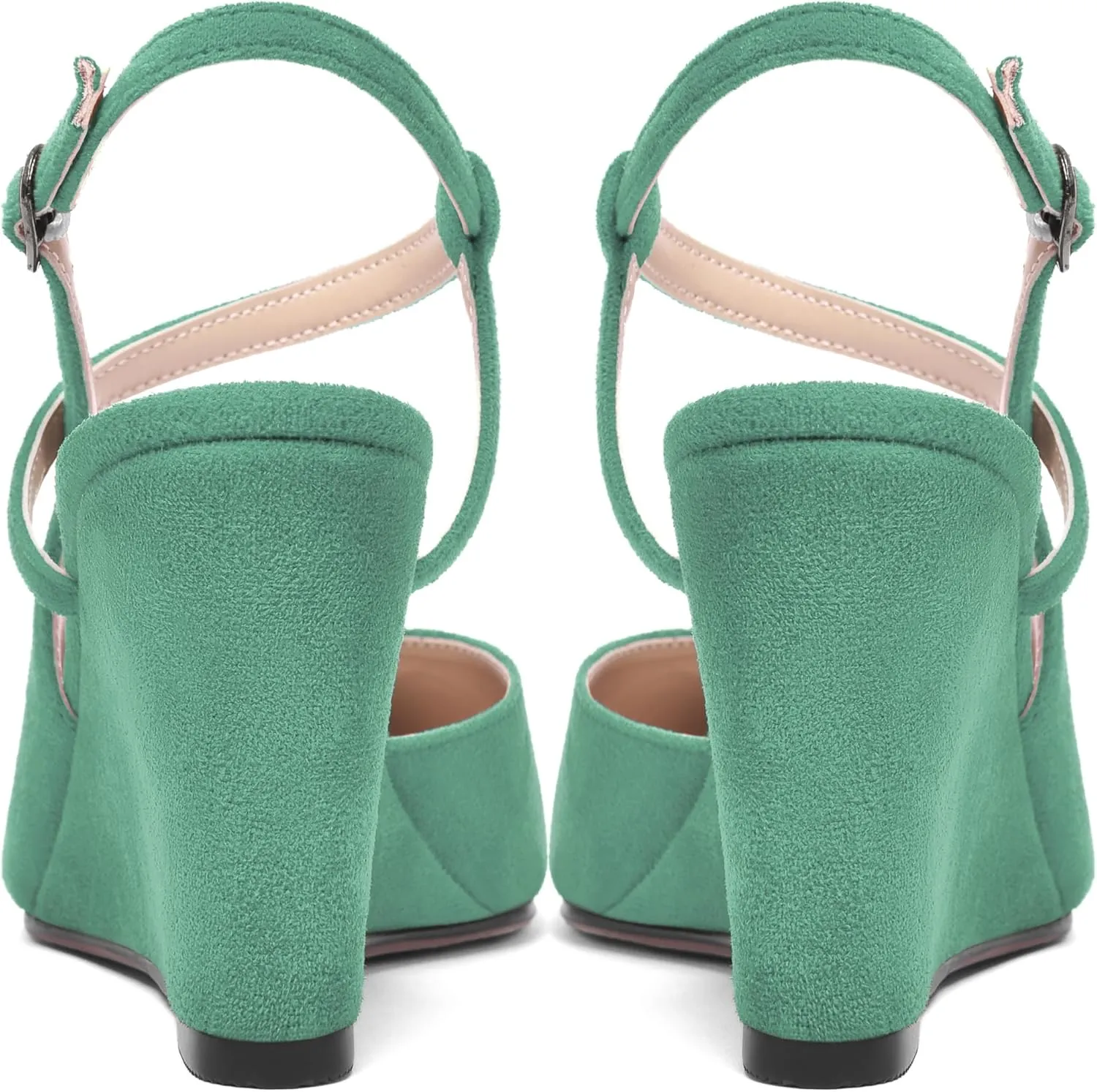 AMBELIGHT Womens Solid Pointed Toe Buckle Bridal Ankle Strap Sexy Suede Wedge High Heel Pumps Shoes 3.3 Inch