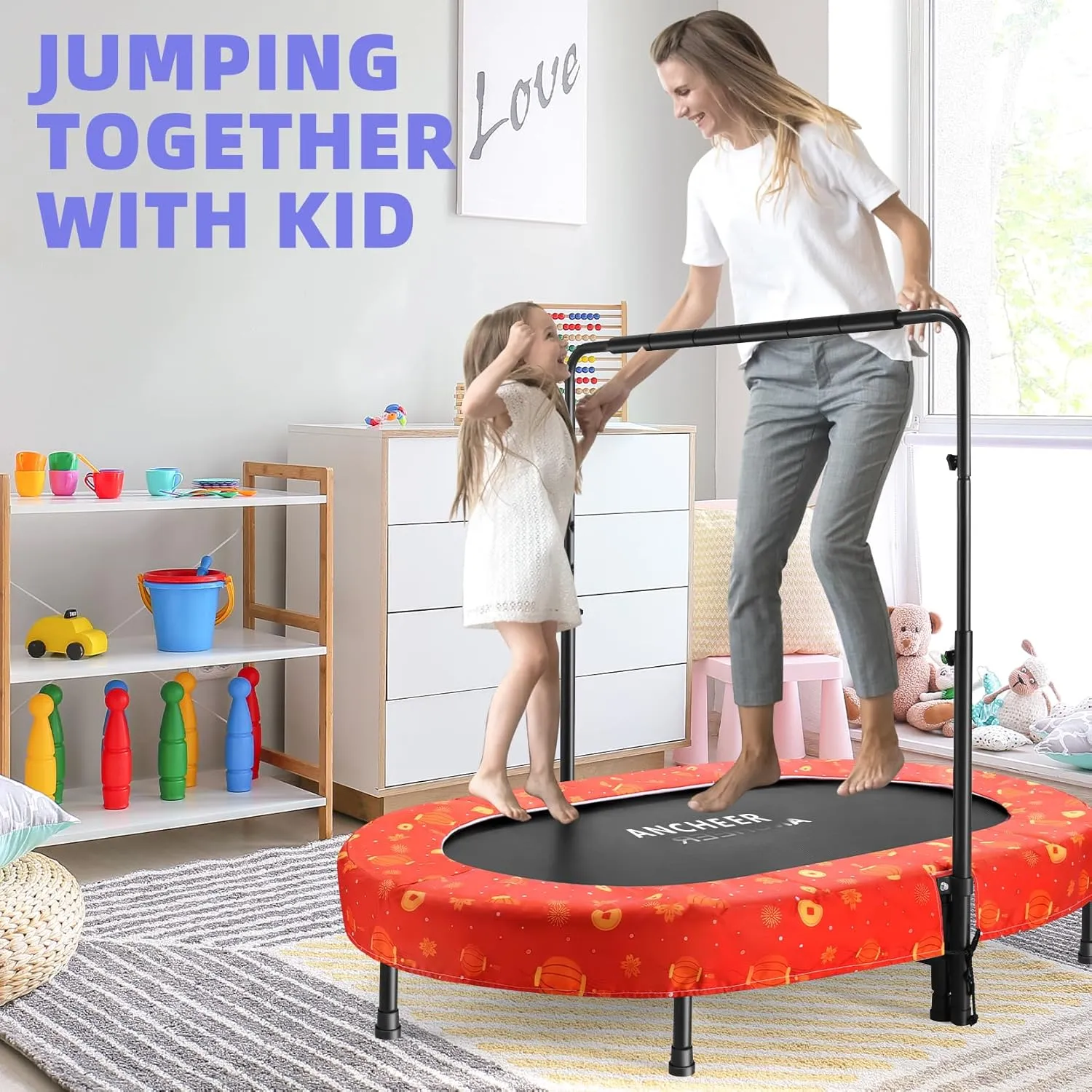 ANCHEER Trampoline for Kids, Toddler Trampoline with Handle, Child Small Rebounder for Indoor and Outdoor Use, 220 lbs Weight Capacity