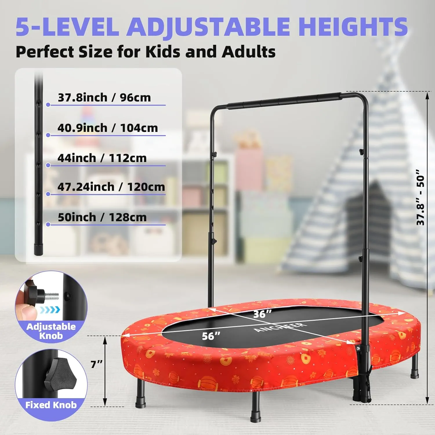 ANCHEER Trampoline for Kids, Toddler Trampoline with Handle, Child Small Rebounder for Indoor and Outdoor Use, 220 lbs Weight Capacity