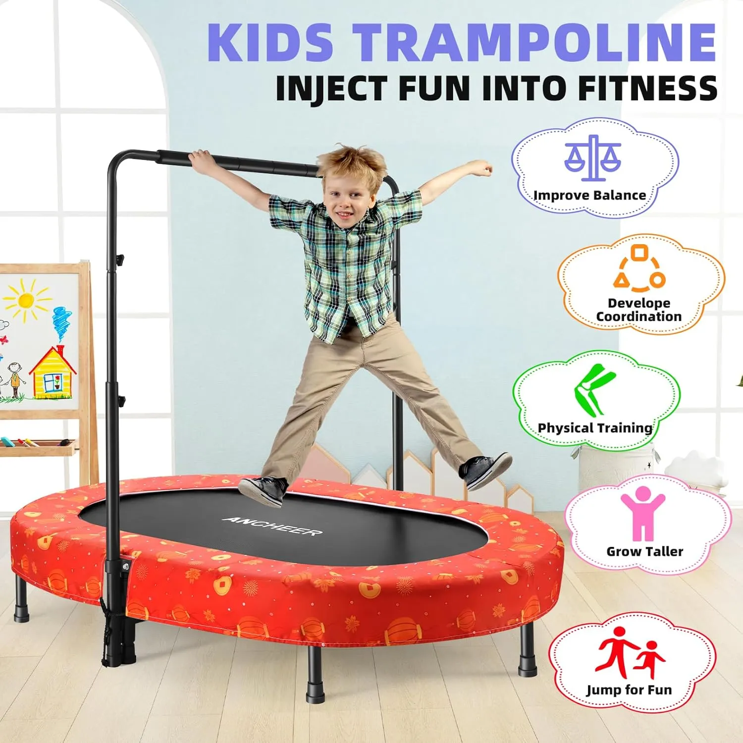ANCHEER Trampoline for Kids, Toddler Trampoline with Handle, Child Small Rebounder for Indoor and Outdoor Use, 220 lbs Weight Capacity