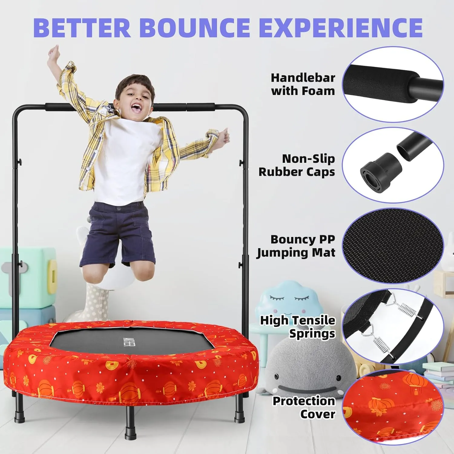 ANCHEER Trampoline for Kids, Toddler Trampoline with Handle, Child Small Rebounder for Indoor and Outdoor Use, 220 lbs Weight Capacity
