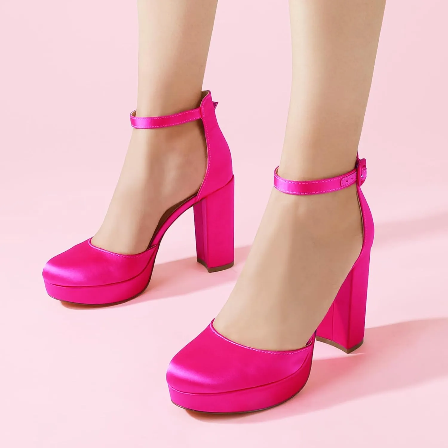 Ankis Black Platform Closed Toe Heels for Women, Womens Heels Closed Round Toe Chunky Block Pumps Shoes, 4 Inch