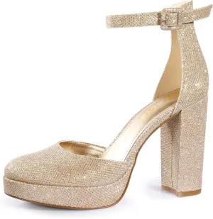 Ankis Black Platform Closed Toe Heels for Women, Womens Heels Closed Round Toe Chunky Block Pumps Shoes, 4 Inch