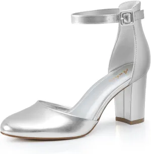Ankis Closed Toe Heels for Women -Black Nude White Silver Gold Womens Heels Closed Round Toe Chunky Block Pumps Shoes, 3 Inch