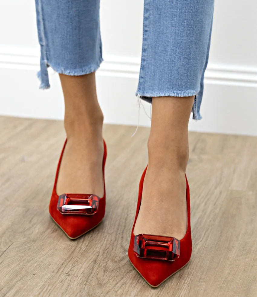 ARTIFICE60 Pump with Crystal Ornament in Red Suede
