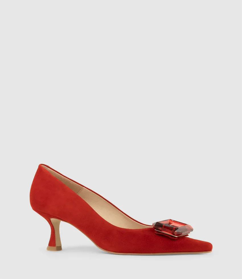 ARTIFICE60 Pump with Crystal Ornament in Red Suede