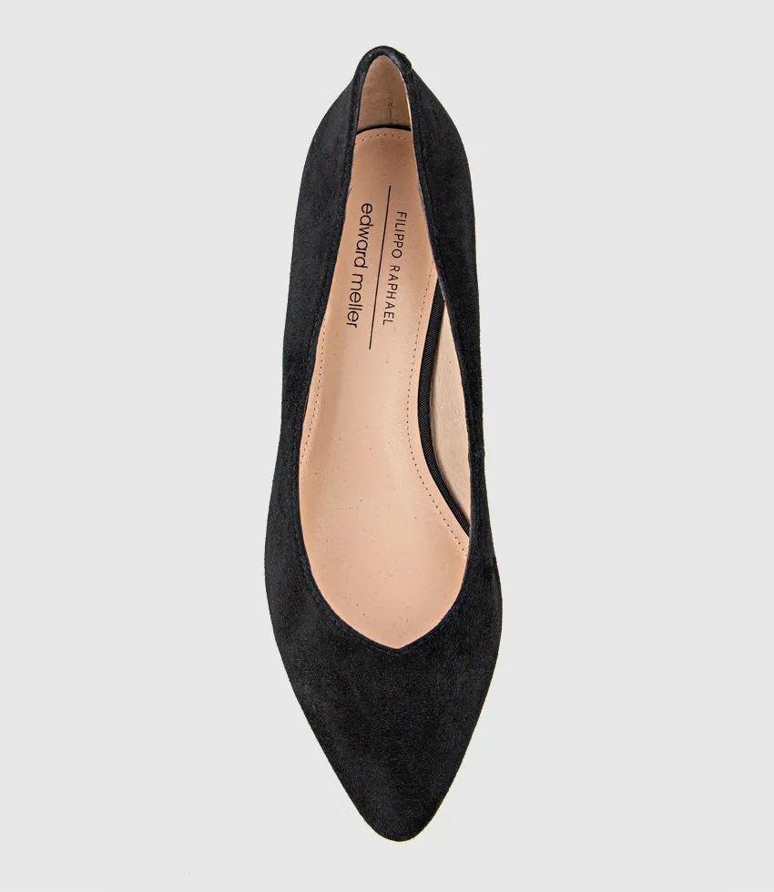 AUDREY35 Low Block Heel Pump in Black Suede