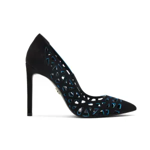 Aurora Pump - Black Suede with Blue Cutouts