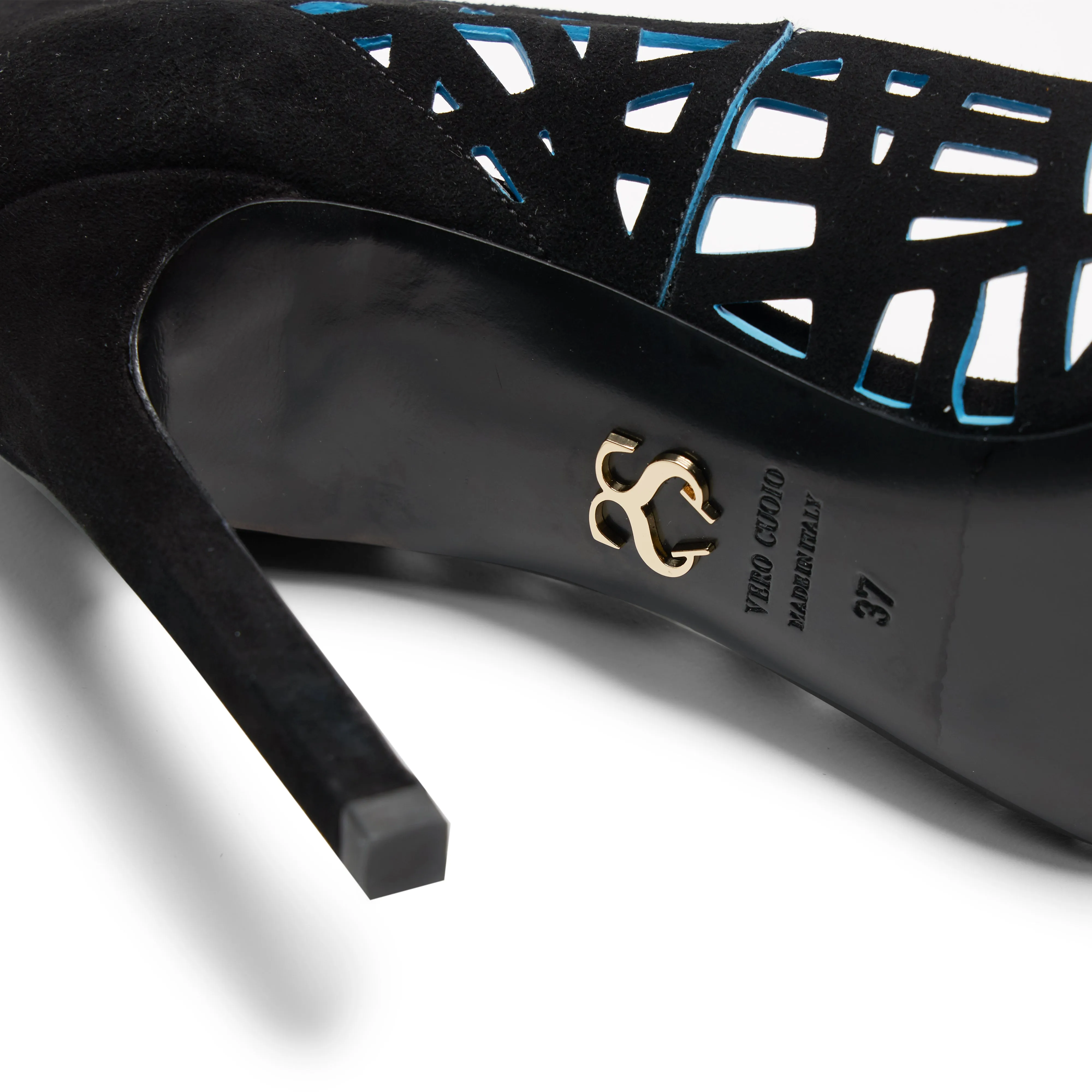 Aurora Pump - Black Suede with Blue Cutouts