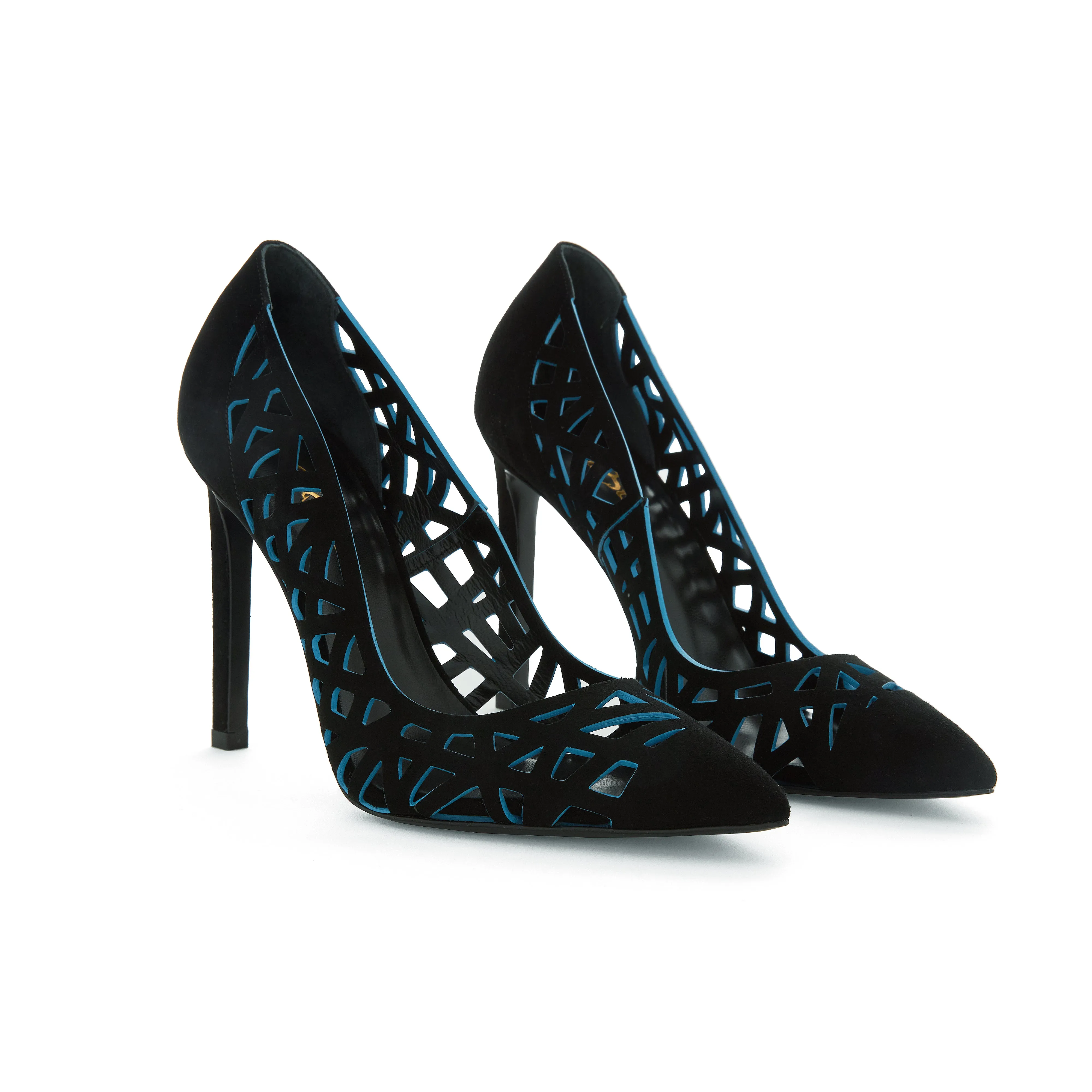 Aurora Pump - Black Suede with Blue Cutouts