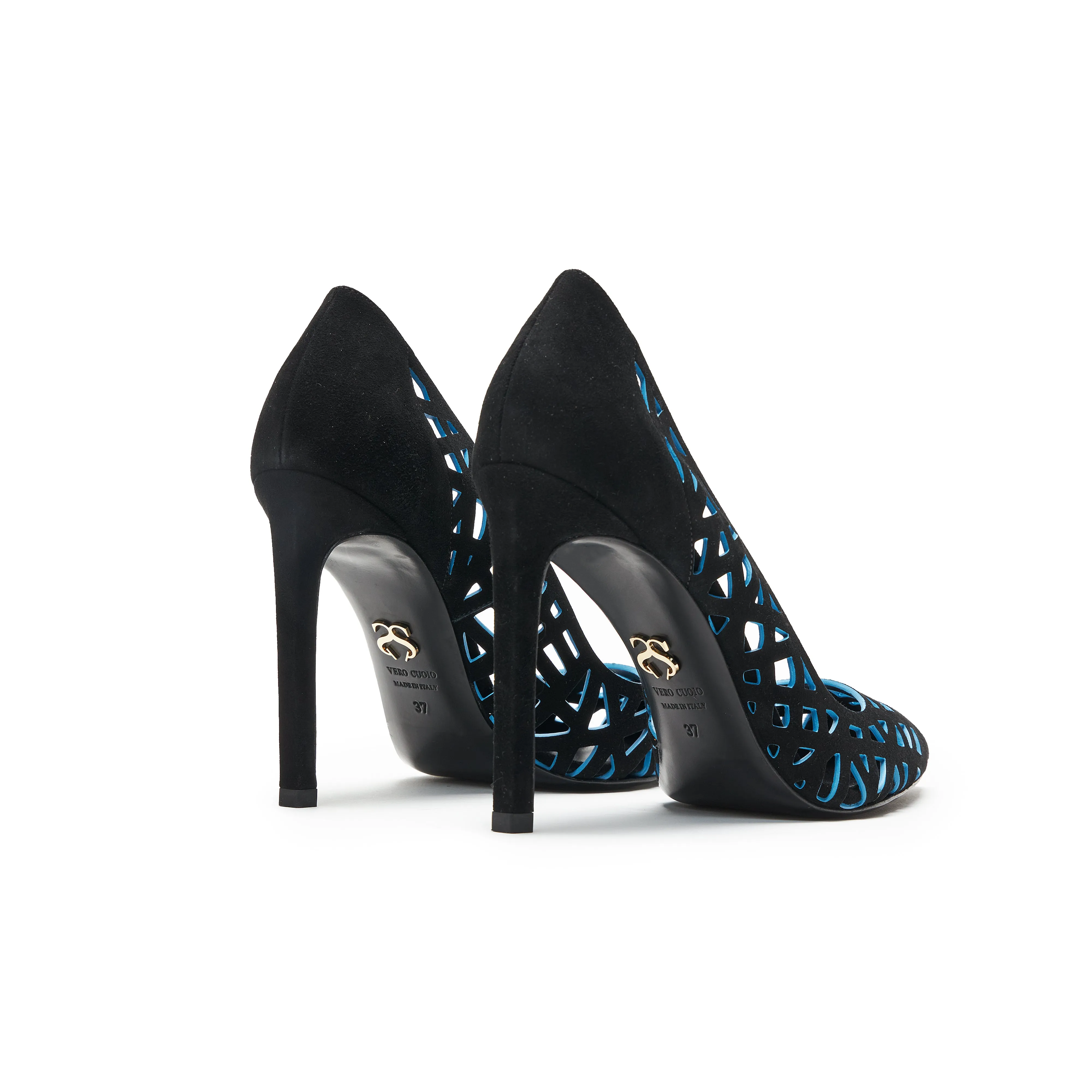 Aurora Pump - Black Suede with Blue Cutouts