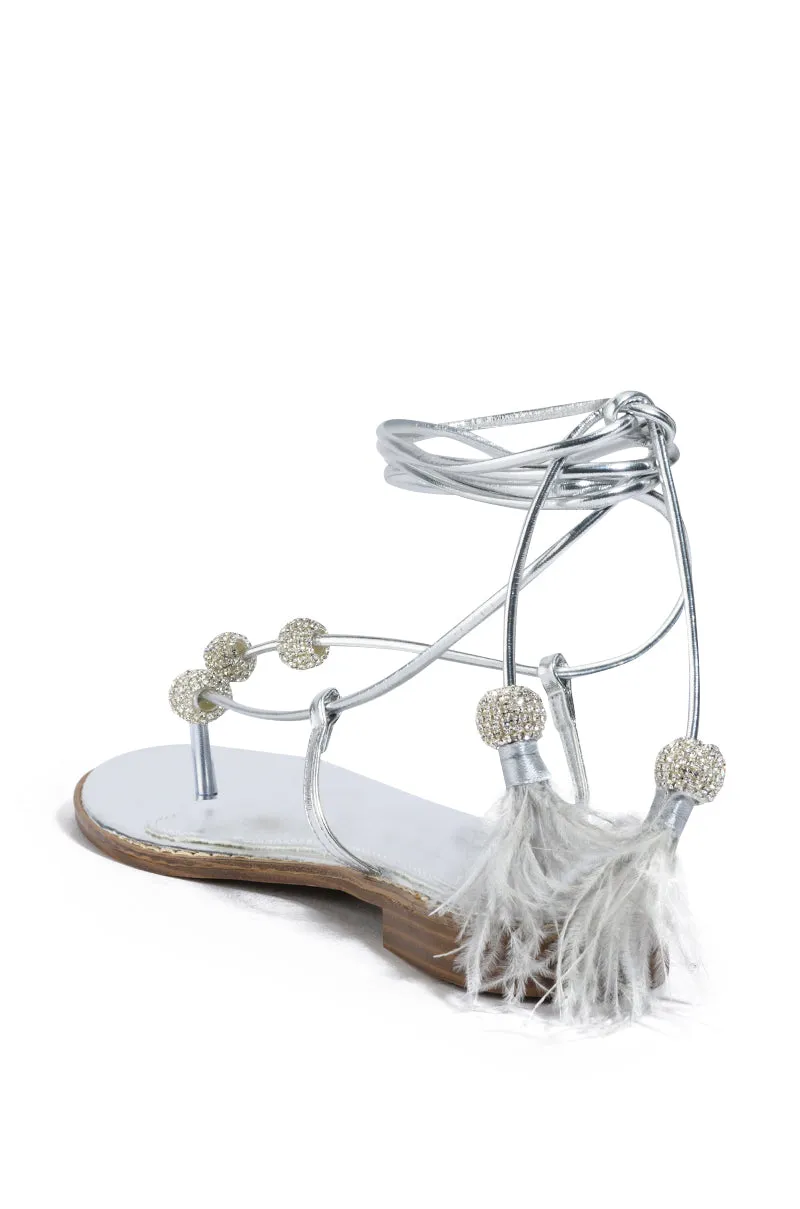 AZALEA WANG ROCKFORD TIE UP FLAT SANDAL IN SILVER