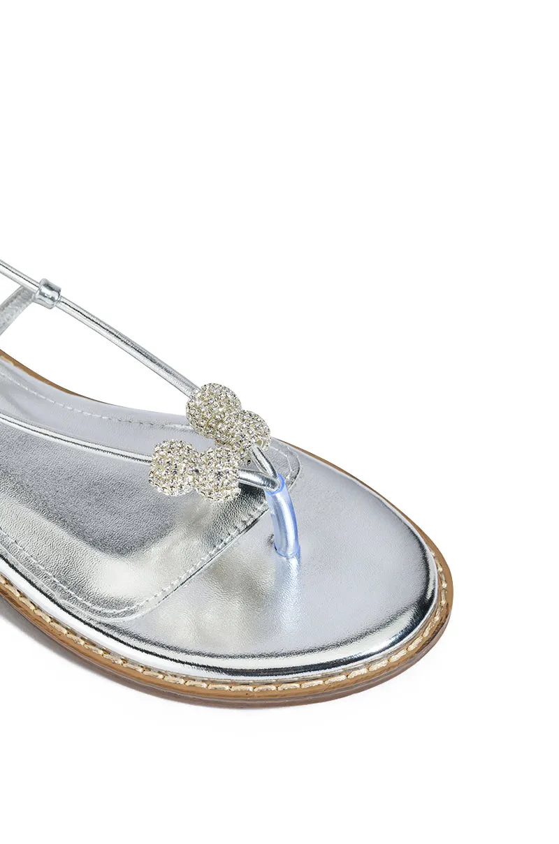 AZALEA WANG ROCKFORD TIE UP FLAT SANDAL IN SILVER
