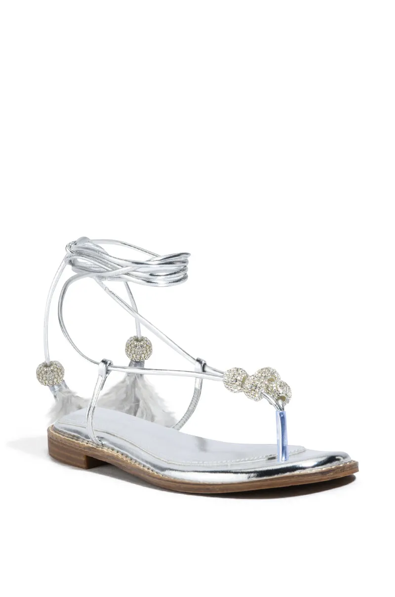 AZALEA WANG ROCKFORD TIE UP FLAT SANDAL IN SILVER