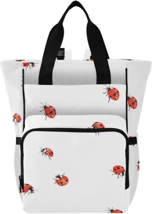 Baby Diaper Bag Backpack Animal Ladybug Pattern Red Large Tote Baby Bag for Boys, Girls, Waterproof Multi Function Diaper Backpack, Travel Essentials for Moms