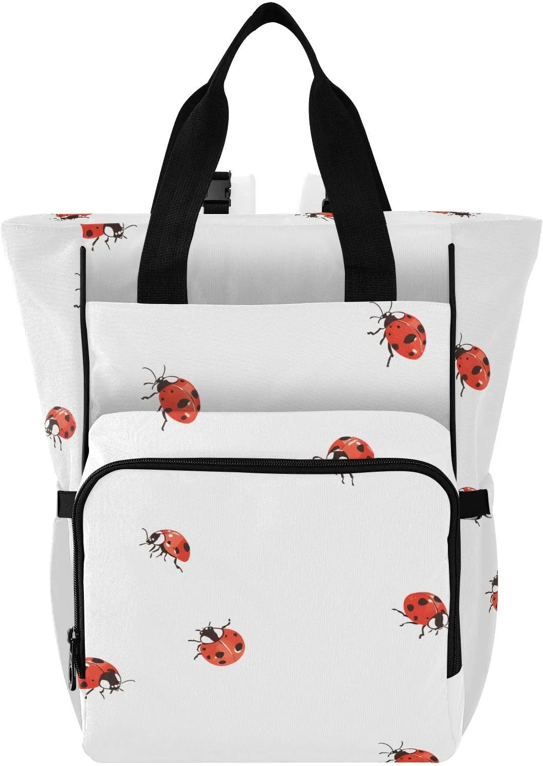 Baby Diaper Bag Backpack Animal Ladybug Pattern Red Large Tote Baby Bag for Boys, Girls, Waterproof Multi Function Diaper Backpack, Travel Essentials for Moms