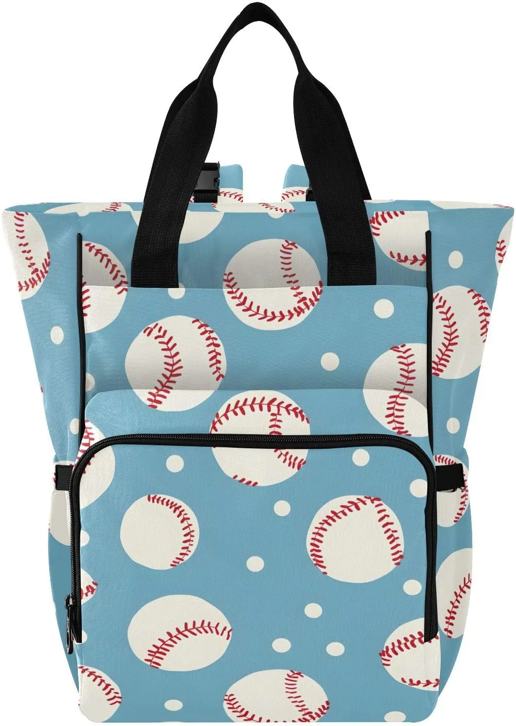 Baby Diaper Bag Backpack Baseball Pattern White Dots Large Tote Baby Bag for Boys, Girls, Waterproof Multi Function Diaper Backpack, Travel Essentials for Moms