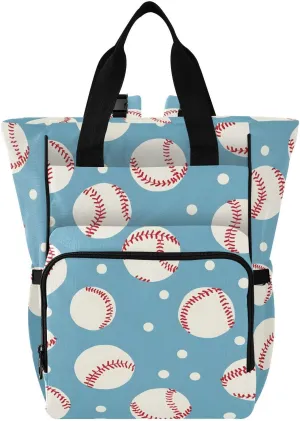 Baby Diaper Bag Backpack Baseball Pattern White Dots Large Tote Baby Bag for Boys, Girls, Waterproof Multi Function Diaper Backpack, Travel Essentials for Moms