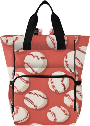 Baby Diaper Bag Backpack Baseball Red Coral Pattern Large Tote Baby Bag for Boys, Girls, Waterproof Multi Function Diaper Backpack, Travel Essentials for Moms