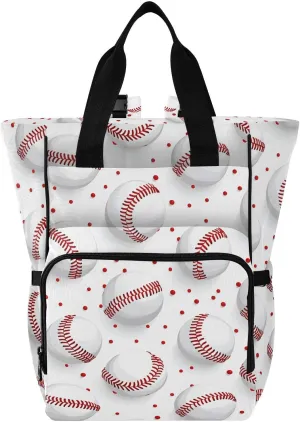 Baby Diaper Bag Backpack Baseball White Red Dots Pattern Large Tote Baby Bag for Boys, Girls, Waterproof Multi Function Diaper Backpack, Travel Essentials for Moms