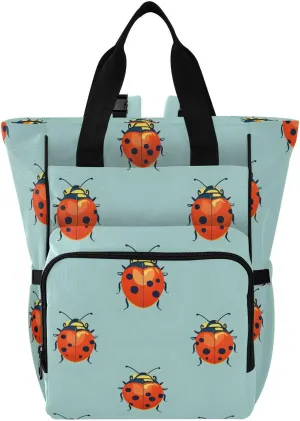 Baby Diaper Bag Backpack Blue Background Ladybugs Pattern Large Tote Baby Bag for Boys, Girls, Waterproof Multi Function Diaper Backpack, Travel Essentials for Moms