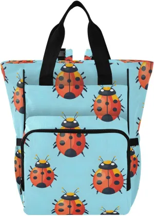 Baby Diaper Bag Backpack Blue Red Ladybugs Pattern Large Tote Baby Bag for Boys, Girls, Waterproof Multi Function Diaper Backpack, Travel Essentials for Moms