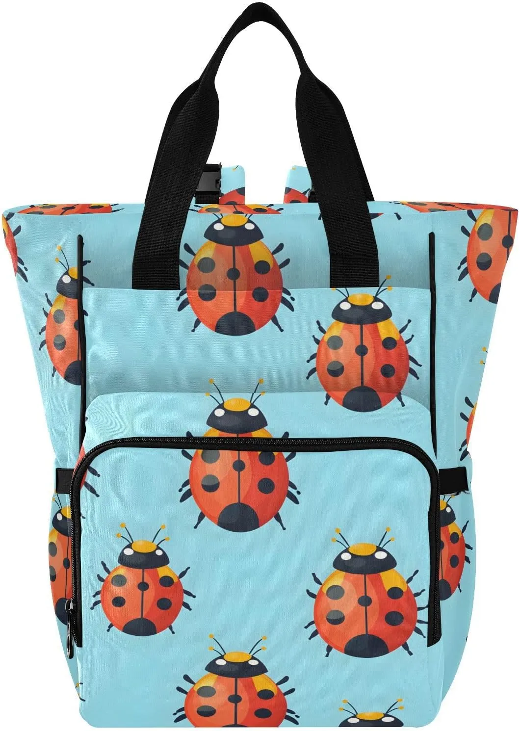 Baby Diaper Bag Backpack Blue Red Ladybugs Pattern Large Tote Baby Bag for Boys, Girls, Waterproof Multi Function Diaper Backpack, Travel Essentials for Moms