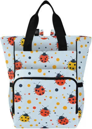 Baby Diaper Bag Backpack Ladybug Yellow Dots Red Pattern Large Tote Baby Bag for Boys, Girls, Waterproof Multi Function Diaper Backpack, Travel Essentials for Moms