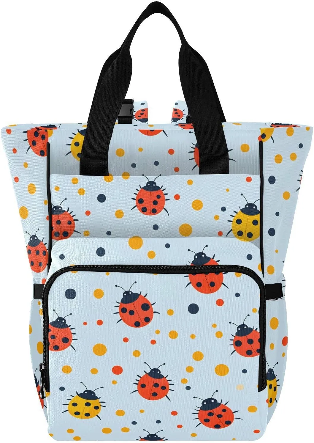 Baby Diaper Bag Backpack Ladybug Yellow Dots Red Pattern Large Tote Baby Bag for Boys, Girls, Waterproof Multi Function Diaper Backpack, Travel Essentials for Moms