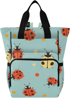 Baby Diaper Bag Backpack Yellow Red Ladybug Pattern Large Tote Baby Bag for Boys, Girls, Waterproof Multi Function Diaper Backpack, Travel Essentials for Moms