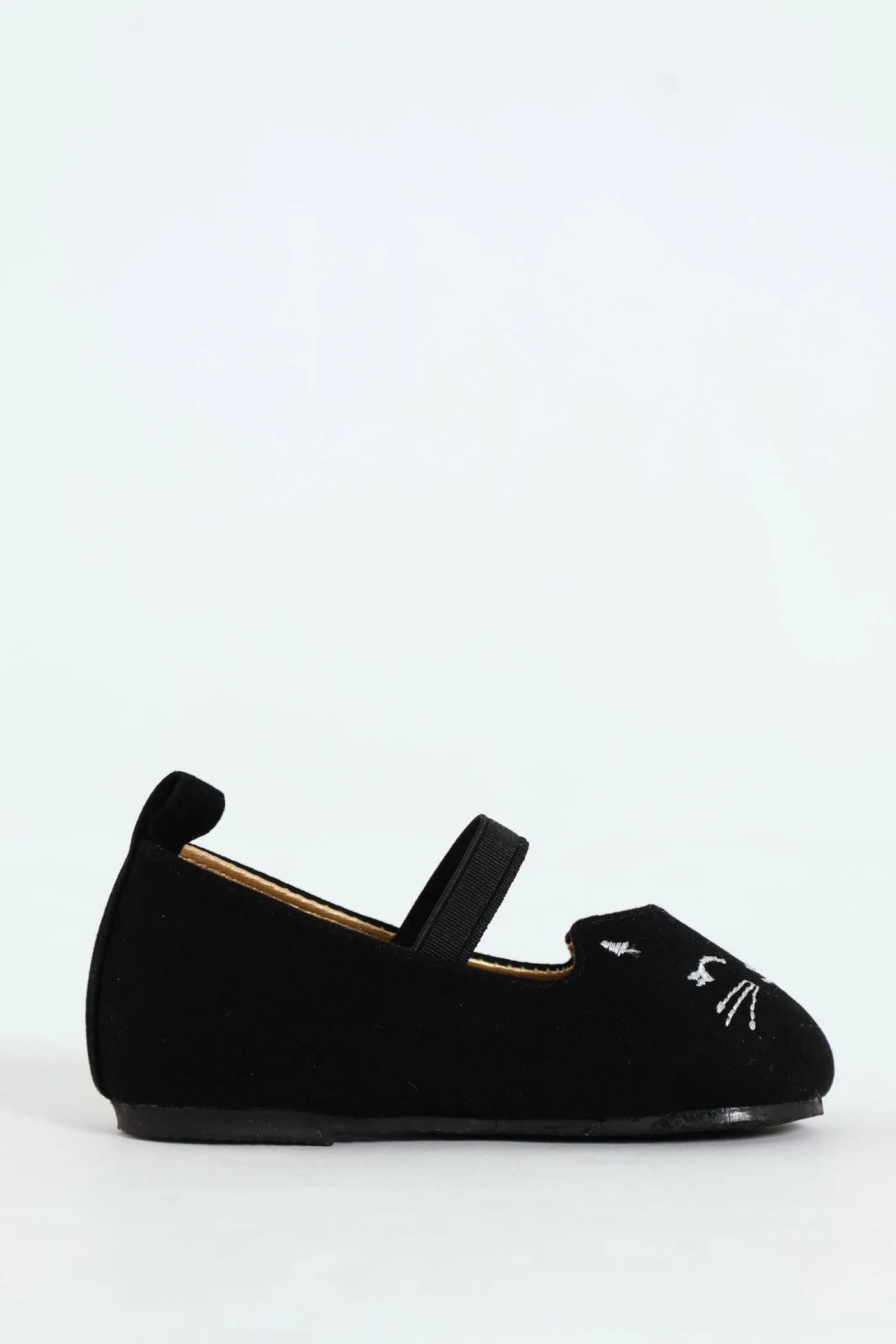 Baby Girls Kitty Embroidered Pump - Black