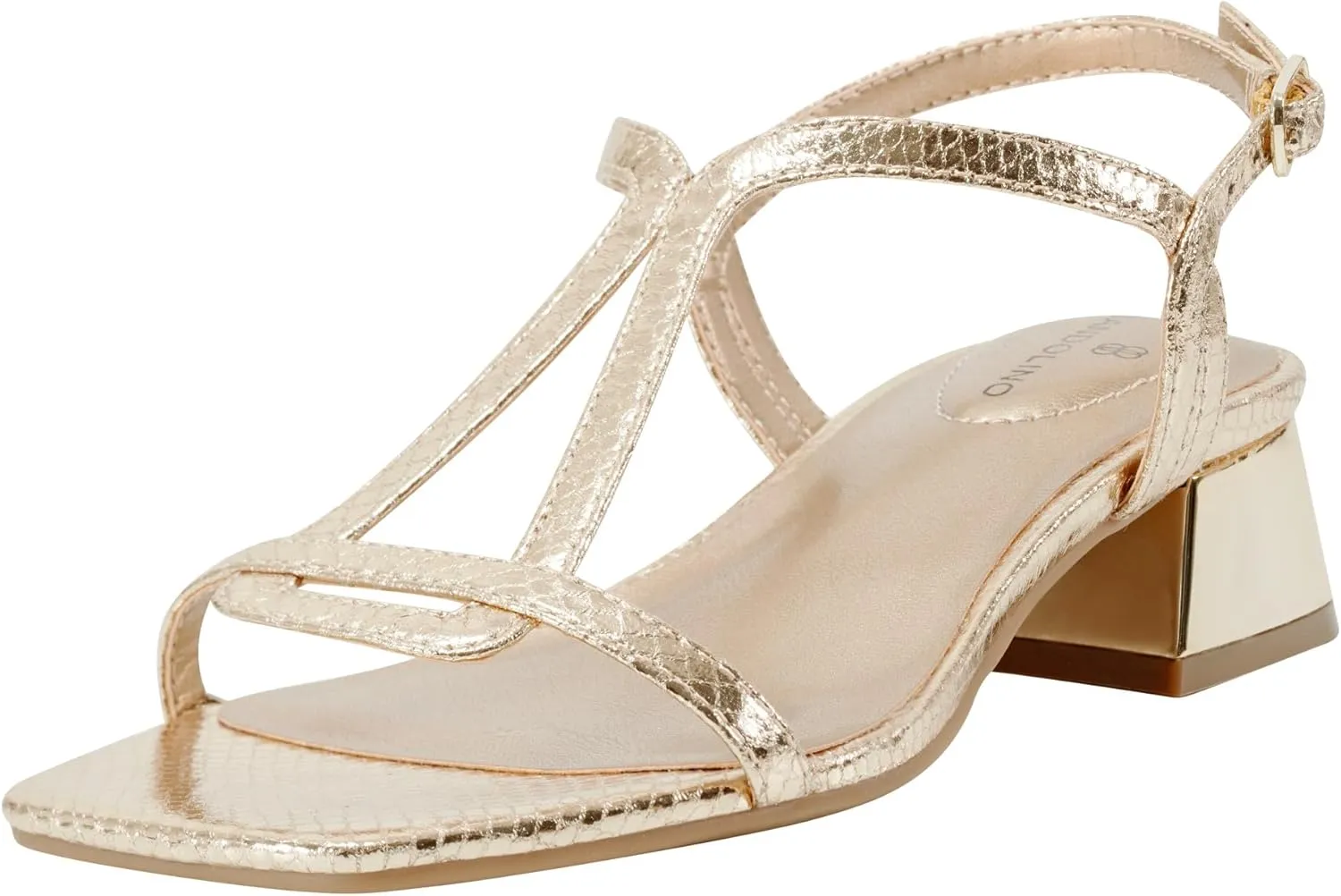 Bandolino Women's PRIMADON Heeled Sandal, Gold Snake 710, 8