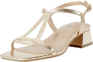Bandolino Women's PRIMADON Heeled Sandal, Gold Snake 710, 8