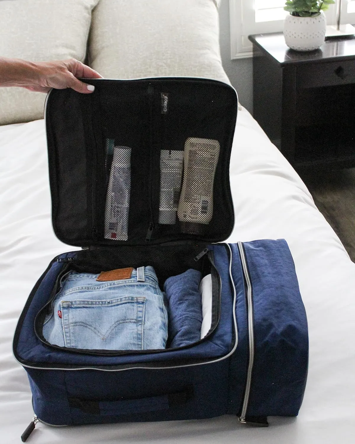 biaggi Carry Cube Backpack: TSA Approved Travel Bag with Removable Packing Cube, Lightweight & Durable for Personal Item Use (Navy Blue)