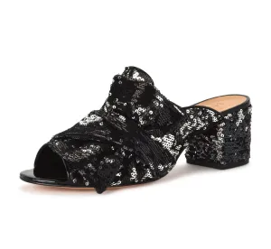 Black Slide Manon Silver Schutz Block Low Bow Special edition Customer favorite Sequin Mules Preto Heel Knotted