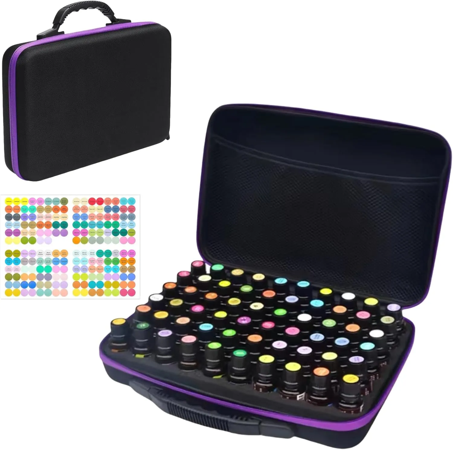 BLIRITEL 60 Bottles EVA Essential Oils Organizer, Hard Shell Essential Oil Storage Carrying Case, Essential Oils Holder Traveling Bag with Foam Insert, Holds 5ml,10ml,15ml Essential Oils (Purple)