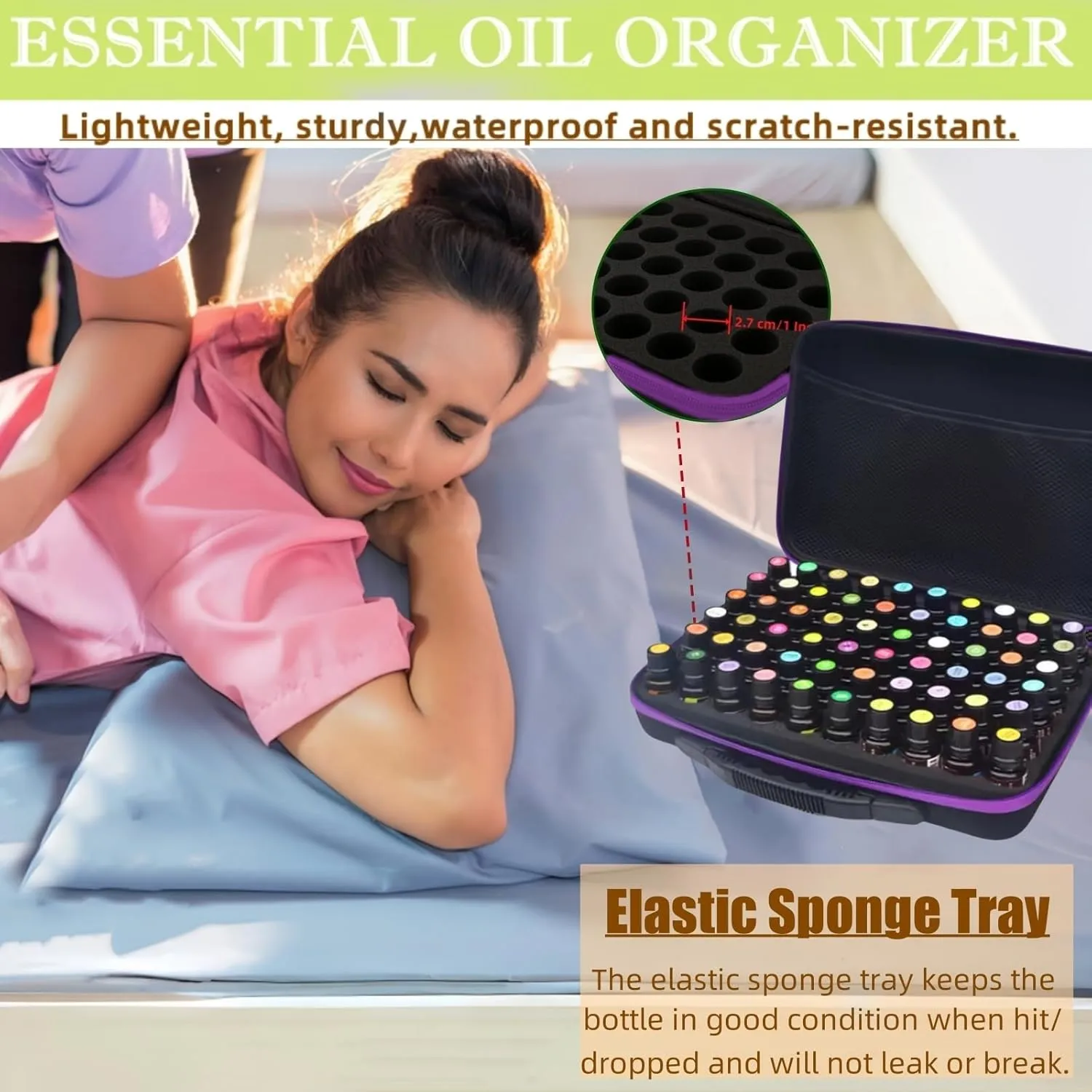 BLIRITEL 60 Bottles EVA Essential Oils Organizer, Hard Shell Essential Oil Storage Carrying Case, Essential Oils Holder Traveling Bag with Foam Insert, Holds 5ml,10ml,15ml Essential Oils (Purple)